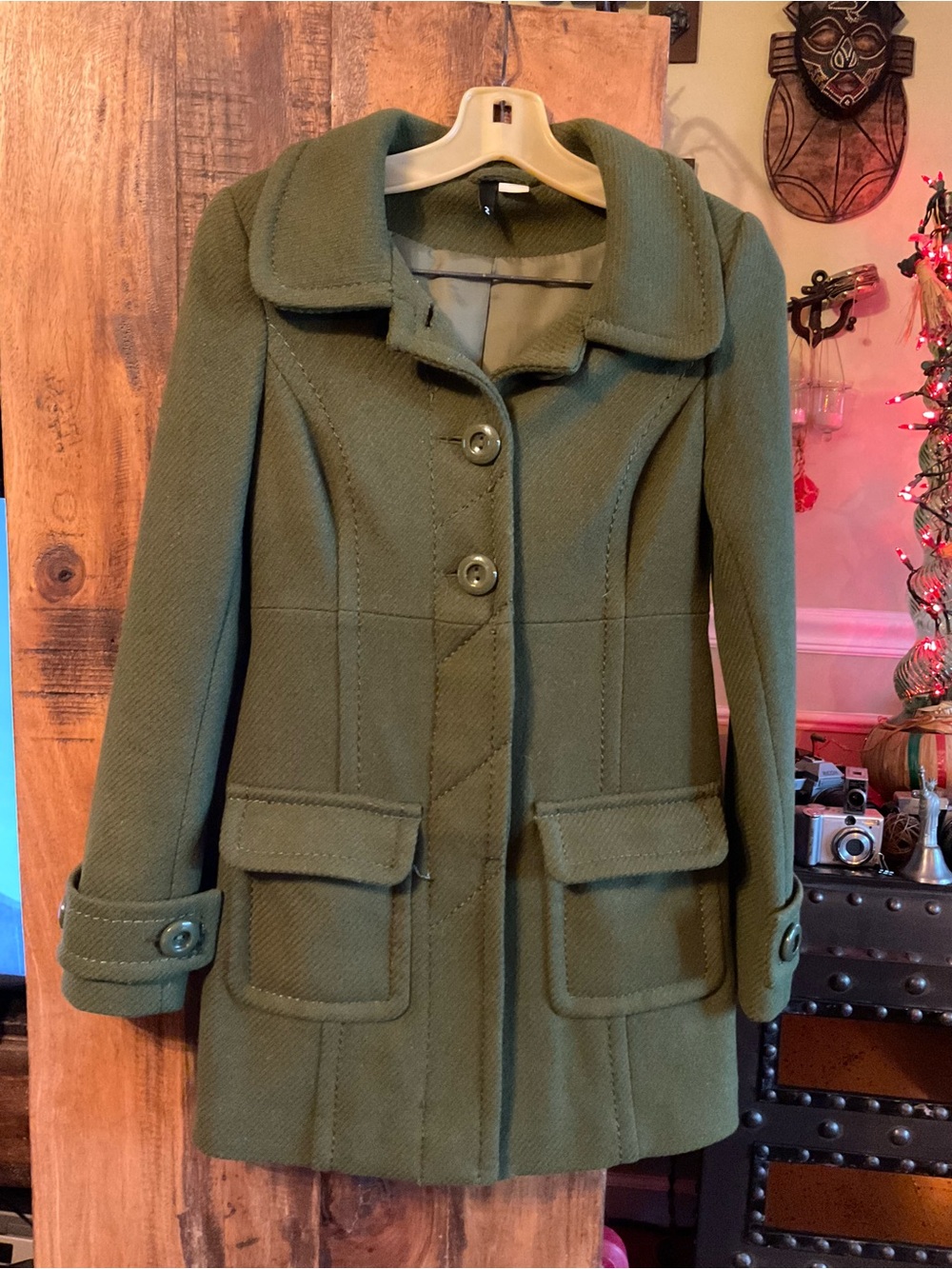 H&M Olive Green Wool-Blend Peacoat